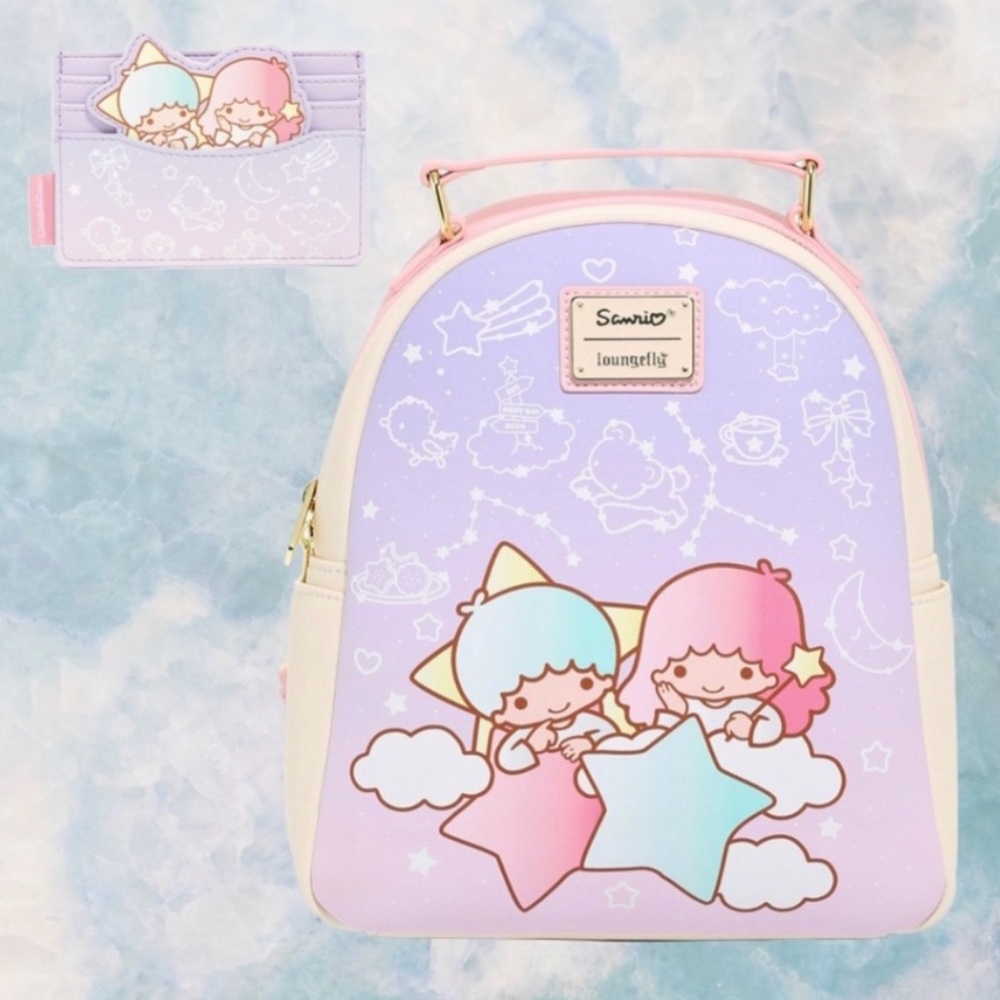 Sanrio Loungefly Little Twin Stars Mini Backpack & Cardholder Set, NWT.